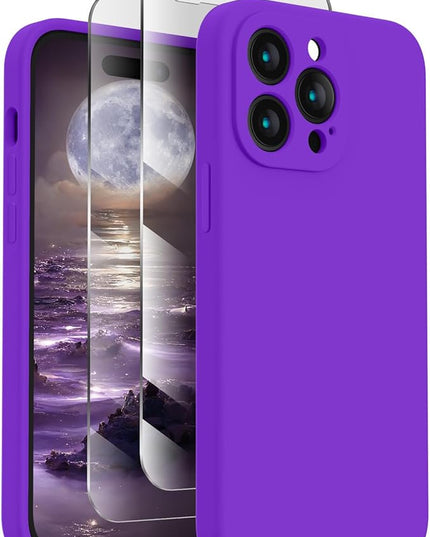 FireNova Designed for iPhone 14 Pro Max Case, Silicone Upgraded [Camera Protection] Case with [2 Screen Protectors], Soft Anti-Scratch Microfiber Lining Inside, 6.7 inch, Neon Purple