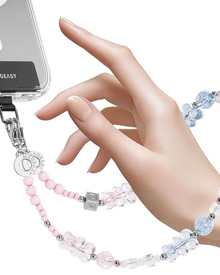 MAGEASY Beaded Phone Charm for Women - Cell Phone Wrist Strap with Teather Tab, Designed for iPhone & Android Phones, Keychain, Camera - Bear Bliss with Lobster Hooks (Double Hooks)