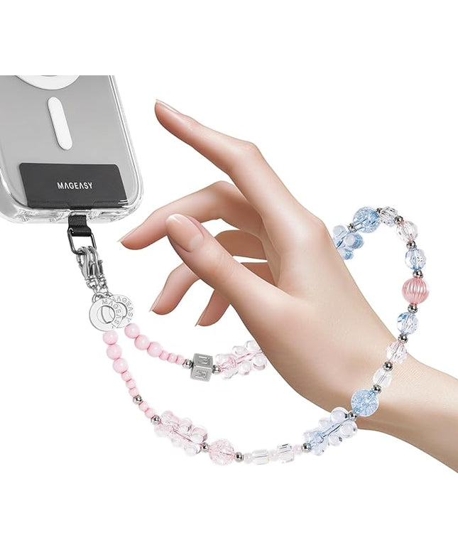 MAGEASY Beaded Phone Charm for Women - Cell Phone Wrist Strap with Teather Tab, Designed for iPhone & Android Phones, Keychain, Camera - Bear Bliss with Lobster Hooks (Double Hooks)