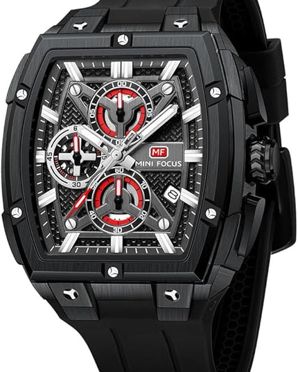 MF MINI FOCUS Men's Watch Analog Fashion Wrist Watch, Skeleton Tonneau Watch for Men with Chronograph,Ideal for Sports Enthusiasts and Daily Wear