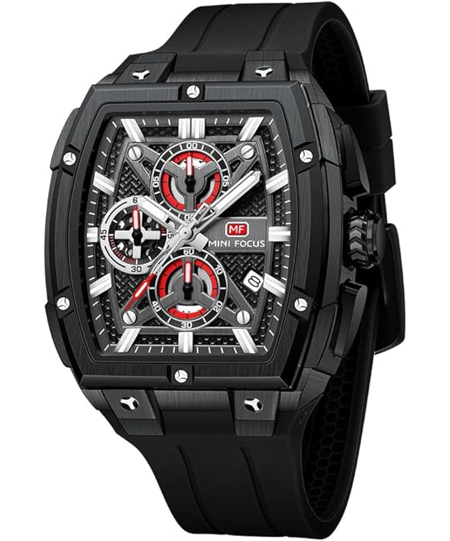MF MINI FOCUS Men's Watch Analog Fashion Wrist Watch, Skeleton Tonneau Watch for Men with Chronograph,Ideal for Sports Enthusiasts and Daily Wear