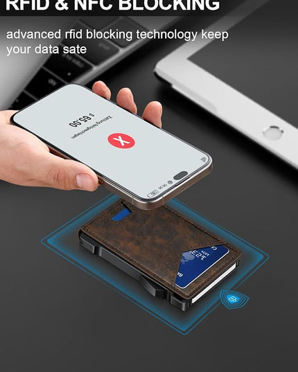 Wallet for Men RFID Wallet with 2 ID Windows & Money Clip, Slim Pop Up Card Holder for 10-12 Cards, Bifold Minimalist Smart Wallet for Front Pocket, Compact Metal Credit Card Holder, Gifts for Men