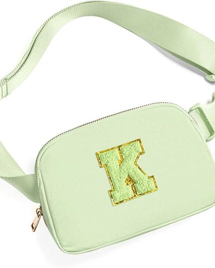Gitus Gifts for 8 9 10 11 12 Year Old Girls Belt Bag Fanny Pack Crossbody Bags with Initial Letter Patch Cute Stuff Birthday Gifts for Teen Girls Women Personalized Trend Stuff (Light Green-K)