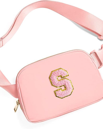 Gitus Belt Bag Fanny Pack Crossbody Bags with Initial Letter Patch Cute Stuff Birthday Gifts for Teenager Girls Trendy Preppy Stuff for Teen Girls Cool Stuff for Teens (Light Pink-S)