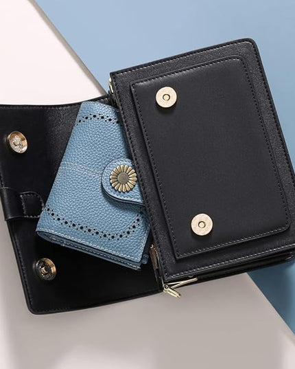 SENDEFN Small Womens Wallet Leather Bifold Card Holder RFID Blocking with Zipper Coin Pocket