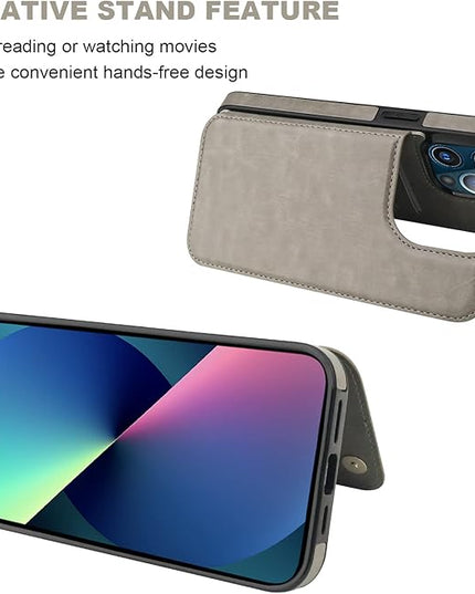 ONETOP Compatible with iPhone 13 Pro Max Wallet Case with Card Holder,PU Leather Kickstand Card Slots Case, Double Magnetic Clasp and Durable Shockproof Cover 6.7 Inch(Gray)