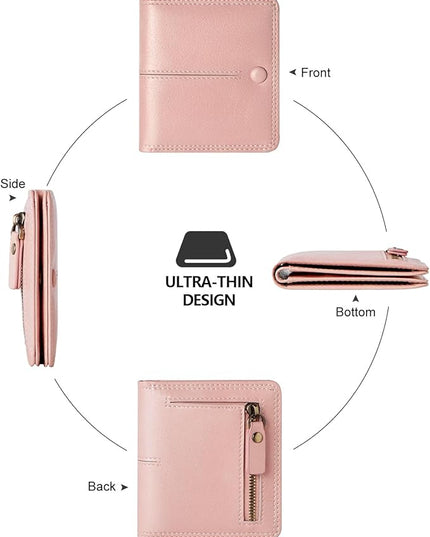 TFKGS Slim Wallet for Women rfid wallet women Small wallets woman Thin Credit Card Holder for womens wallet Vegan Leather Bifold Compact Pocket Ladies Mini Purse Blocking Pink