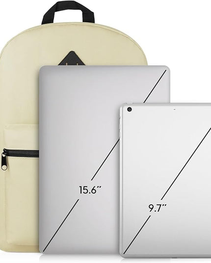 YAMTION School Backpack,Unisex Classic Bookbag Teens Schoolbag with USB Port for High School College Office Work Travel, 15.6 inch, Beige