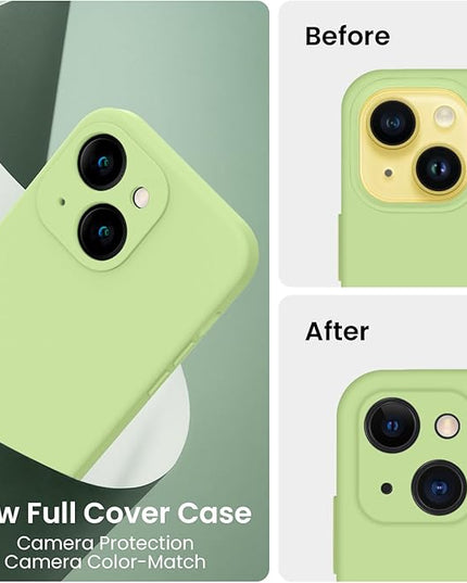 FireNova Designed for iPhone 14 Case, Silicone Upgraded [Camera Protection] Phone Case with [2 Screen Protectors], Soft Anti-Scratch Microfiber Lining Inside, 6.1 inch, Tea Green