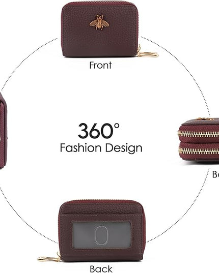 imeetu RFID Credit Card Holder, Small Leather Zipper Card Case Wallet for Women