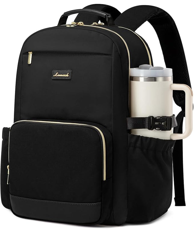 LOVEVOOK Laptop Backpack for Women with Pouch Pocket for Large Capacity Cup,15.6 Inch Laptop Computer Bag Travel Backpack Purse,Waterproof Work Business Backpack College Teacher Bags,Black