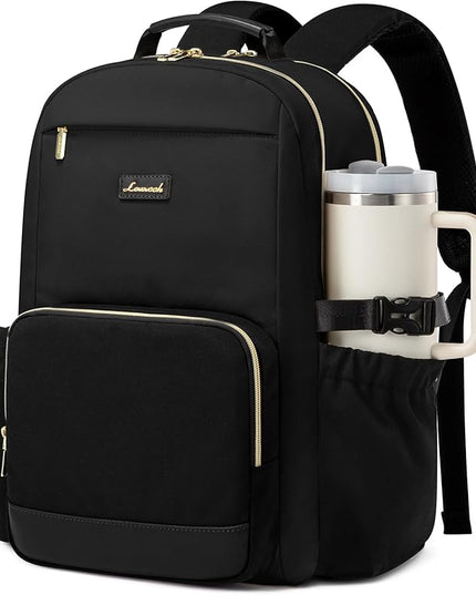 LOVEVOOK Laptop Backpack for Women with Pouch Pocket for Large Capacity Cup,17 Inch Laptop Computer Bag Travel Backpack Purse,Waterproof Work Business Backpack College Teacher Bags,Black