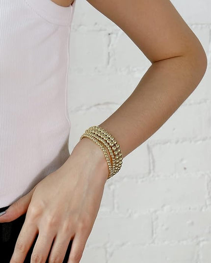 Elegance 11 designs 14K Gold Plated Bead Ball Bracelet Stretchable Elastic Gold Beaded Bracelets for Women