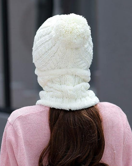 HUAMULAN Women Winter Beanie Hats One Piece Fleece Lined Knit Balaclavas Mask Set Skull Neck Circle Scarf Ski Snow Hat Pompom
