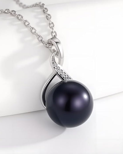 Iefil 10-11mm Tahitian Black Pearl & Freshwater Pearl Necklace - S925 Sterling Silver Pearls Necklace, Anniversary Birthday Gifts for Women Wife Girlfriend Mom