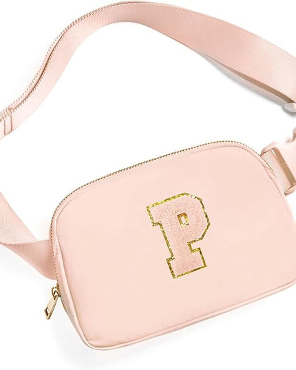 Gitus Gifts for 8 9 10 11 12 Year Old Girls Belt Bag Fanny Pack Crossbody Bags with Initial Letter Patch Cute Stuff Birthday Gifts for Teen Girls Women Personalized Trend Stuff (Coral Pink-P)