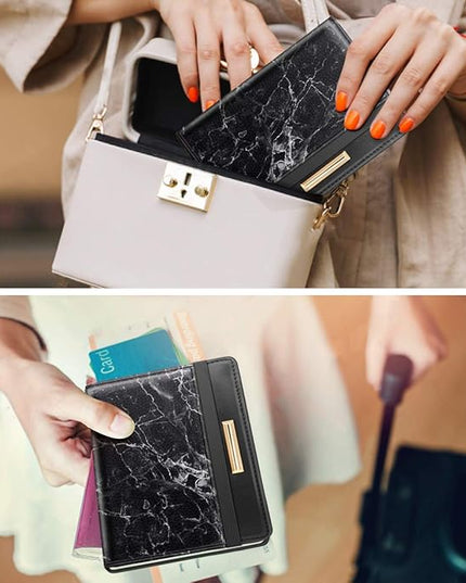 Passport Holder Cover Travel RFID Blocking Passport Cover Rose Gold Cute Flowers Passport Wallet with Elastic Band for Women