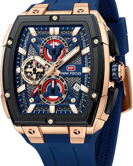 MF MINI FOCUS Men's Watch Analog Fashion Wrist Watch, Skeleton Tonneau Watch for Men with Chronograph,Ideal for Sports Enthusiasts and Daily Wear