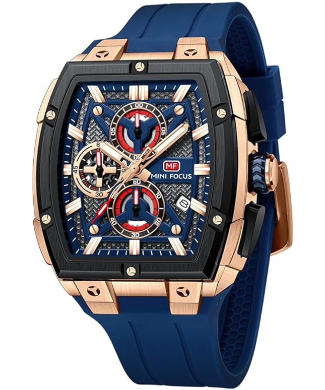 MF MINI FOCUS Men's Watch Analog Fashion Wrist Watch, Skeleton Tonneau Watch for Men with Chronograph,Ideal for Sports Enthusiasts and Daily Wear