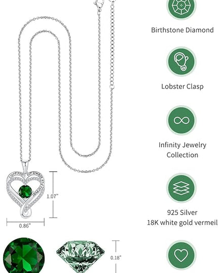 Jewelry for Women Wife Infinity Heart Birthstone I Love You Necklace S925 Anniversary Women Necklaces for Her Wife Birthday Gift Ideas, Birthday Present for Girlfriend Mom Daughter Sterling Silver