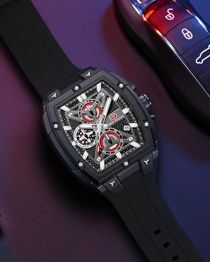 MF MINI FOCUS Men's Watch Analog Fashion Wrist Watch, Skeleton Tonneau Watch for Men with Chronograph,Ideal for Sports Enthusiasts and Daily Wear