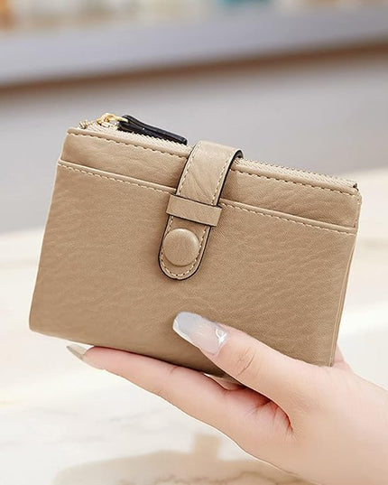 AOXONEL Women's Wallets Leather Wallets for Women Rfid Small Ladies Wallet Billfolds for Women,Trifold Mini Wallets for Women with Double Zipper Coin Pocket (Apricot)