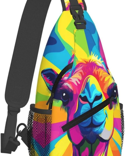 Animal Face Sling Bag Crossbody Bags Chest Bag Backpack for Travel Running and Hiking for Men Women Colorful Camel