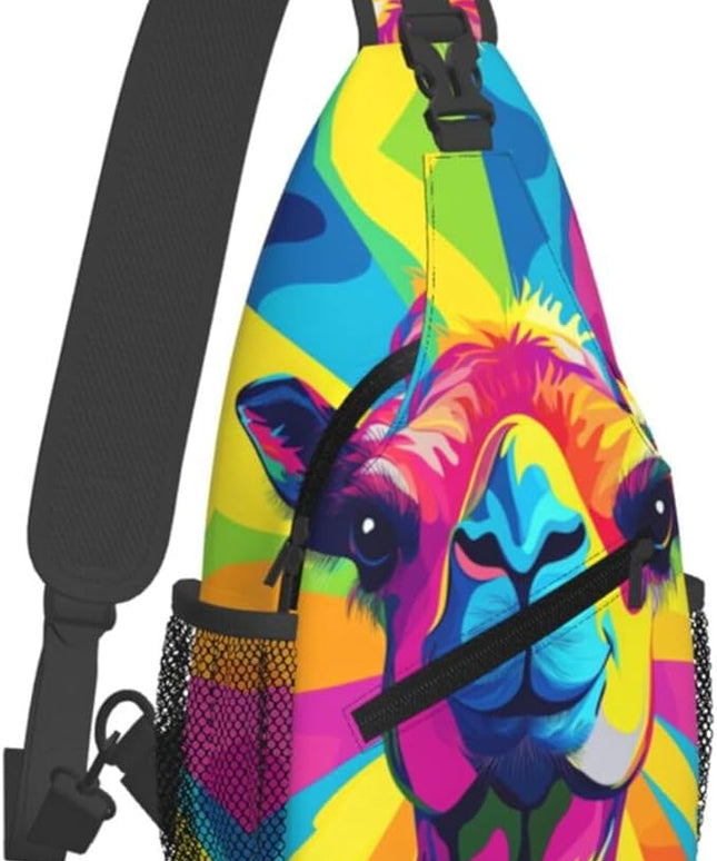 Animal Face Sling Bag Crossbody Bags Chest Bag Backpack for Travel Running and Hiking for Men Women Colorful Camel