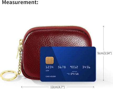 ZYLOXAR Genuine Leather Wallet Small Change Purse Keychain Mini Zipper Coin Pouch for Women (Red)