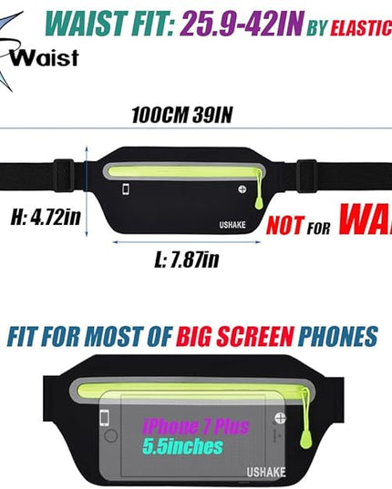 USHAKE Slim Running Belt, Ultra Light Bounce Free Waist Pouch Fitness Workout Belt Sport Waist Pack Exercise Waist Bag for Apple iPhone Samsung in Running Gym Marathon Cycling