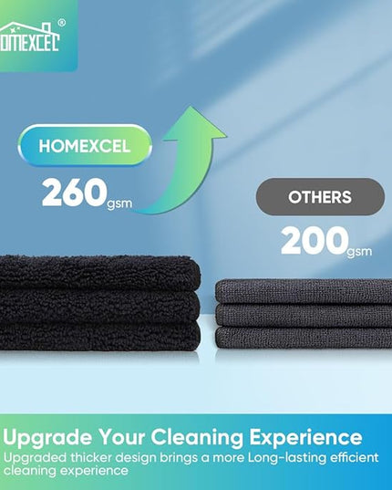 HOMEXCEL Black Microfiber Cleaning Cloth, 12 Pack Premium Microfiber Towels for Cars, Lint Free, Scratch-Free, Highly Absorbent, Reusable Cleaning Rags for Car, Household, Kitchen, Window, 11.5"X11.5"