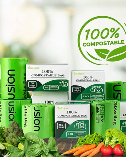 Compostable Bags,Trash bags 13+ gallon tall kitchen, Compostable Trash Lawn & Leaf Yard Waste Bags,Kitchen Compost Trash Bin Compatible,Extra Thick1.01 Mills,Certified by BPI and OK Compost(50count)