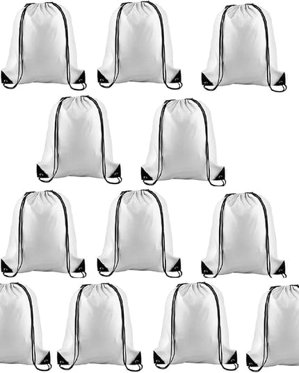 KUUQA 12 Pcs Drawstring Backpack Bags Bulk White Drawstring Bag Foldable Gym Bag Sports Cinch Sack String Backpack Storage Bags for Women Men Shopping Gym Travel Sports