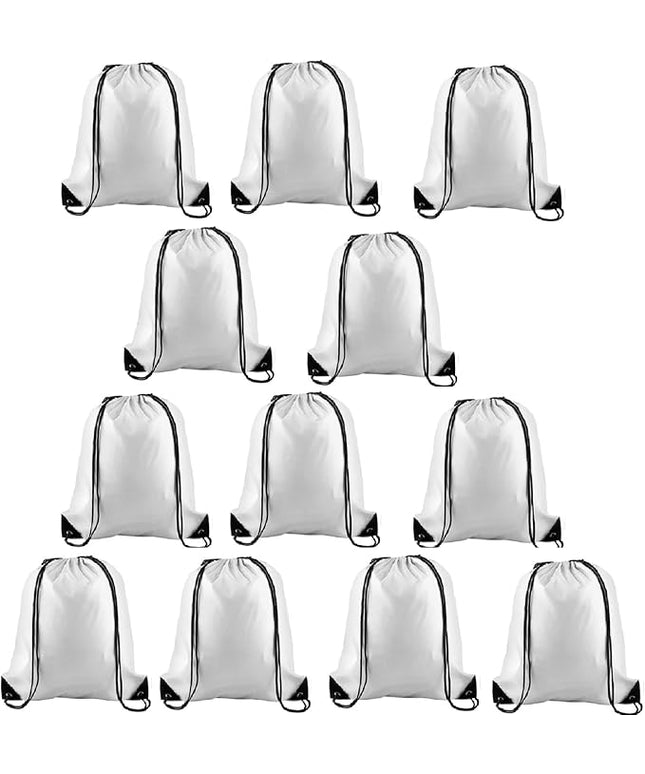KUUQA 12 Pcs Drawstring Backpack Bags Bulk White Drawstring Bag Foldable Gym Bag Sports Cinch Sack String Backpack Storage Bags for Women Men Shopping Gym Travel Sports
