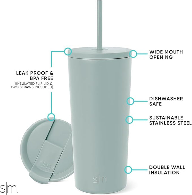 Simple Modern Insulated Tumbler with Lid and Straw | Iced Coffee Cup Reusable Stainless Steel Water Bottle Travel Mug | Gifts for Women Men Her Him | Classic Collection | 20oz | Sea Glass Sage