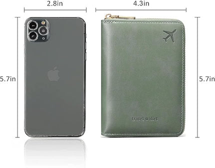 Passport Holder for Travel Women and Men RFID Passport Holder with Card Slots Holder Passport Case Passport cover Passport Wallet Travel Essentials and Accessories (Short Zipper, SZ-Olive)