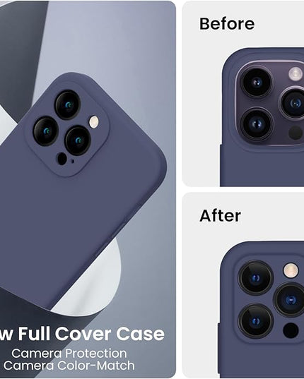 FireNova for iPhone 14 Pro Case, Silicone Upgraded [Camera Protection] Phone Case with [2 Screen Protectors], Soft Anti-Scratch Microfiber Lining Inside, 6.1 inch, Navy Blue