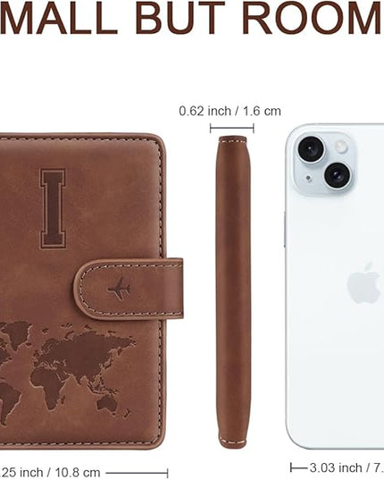 Passport Holder Wallet Cover Personalized Letter A-Z Travel Wallet RFID Blocking Passport Cover Wallet Case for Travel Passport Book Holders for Women and Men, Brown-I