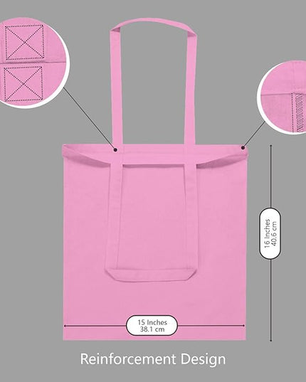 TOPDesign 12-Pack Economical 16"x15" Baby Pink Cotton Tote Bag, Lightweight Medium Reusable Grocery Shopping Cloth Bags, Suitable for DIY, Advertising, Promotion, Gift, Activity
