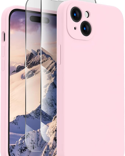 FireNova Designed for iPhone 15 Case, Silicone Upgraded [Camera Protection] Phone Case with [2 Screen Protectors], Soft Anti-Scratch Microfiber Lining Inside, 6.1 inch, Chalk Pink