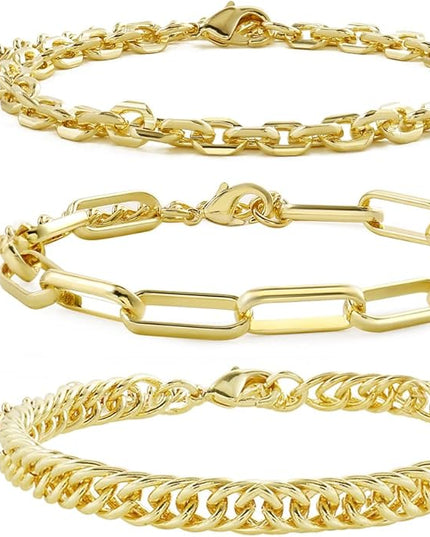 Waterproof Gold Chain Bracelet For Women Non Tarnish,14K Gold Plated Link Dainty Bracelets Stake Layered Bracelet Set Hypoallergen Gold Jewelry