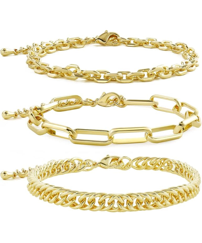 Waterproof Gold Chain Bracelet For Women Non Tarnish,14K Gold Plated Link Dainty Bracelets Stake Layered Bracelet Set Hypoallergen Gold Jewelry