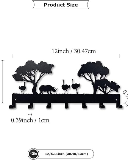 ShowMtheM Metal Ostrich Key Holder for Wall,Metal Key Organizer Wall Decorative with 7 Hooks,Black Wall Mount Key Holder for Entryway,Front Door,Hallway,Office