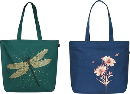 Ecoright Aesthetic Canvas Tote Bag for Women Large Zipper Tote Bags with Pocket, Womens Tote Bag for Yoga, Work, Beach