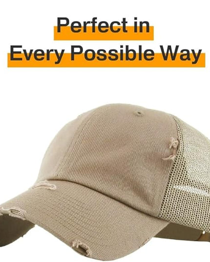 KBETHOS Vintage Washed Distressed Cotton Dad Hat Baseball Cap Adjustable Polo Trucker Unisex Style Headwear
