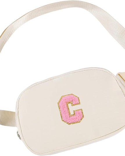 Glratn Initial Letter Fanny Pack for Girls,Patch Belt Bag,Toddler Crossbody Bags，Gifts for 3 4 5 6 7 8 9 10 11 37 Year Old Teens Kids,Christmas Graduation Gifts for Teen Girls ，(Beige-C)