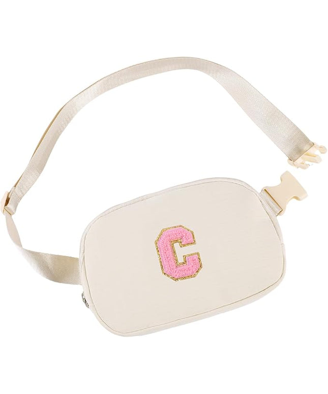 Glratn Initial Letter Fanny Pack for Girls,Patch Belt Bag,Toddler Crossbody Bags，Gifts for 3 4 5 6 7 8 9 10 11 37 Year Old Teens Kids,Christmas Graduation Gifts for Teen Girls ，(Beige-C)