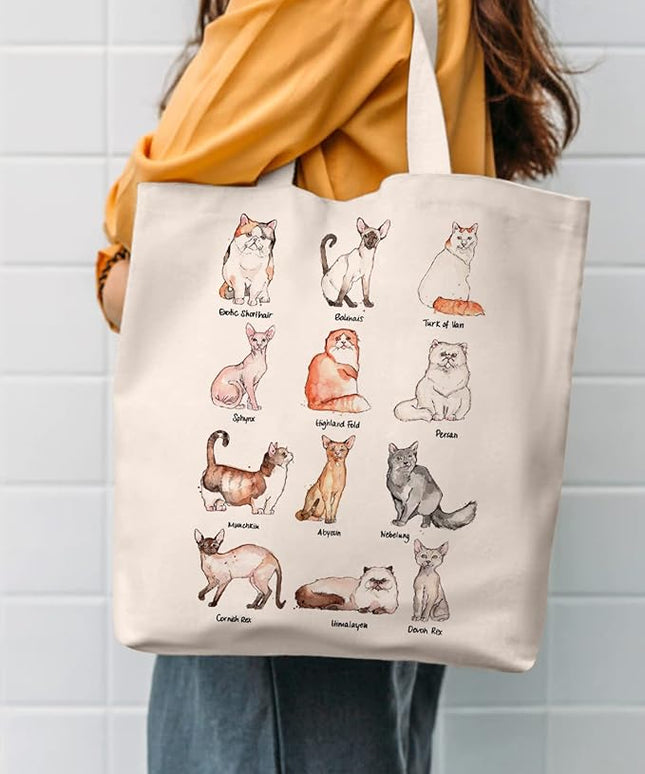 AUSVKAI Canvas Tote Bag Aesthetic for Women, Cute Reusable Cloth Cotton Bags for Shopping Beach Grocery