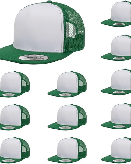 Yupoong 5-Panel YP Classic Trucker Cap | High Profile Flat Visor Snapback | OSFM | Bulk Packs Available