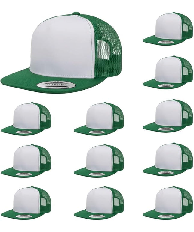 Yupoong 5-Panel YP Classic Trucker Cap | High Profile Flat Visor Snapback | OSFM | Bulk Packs Available